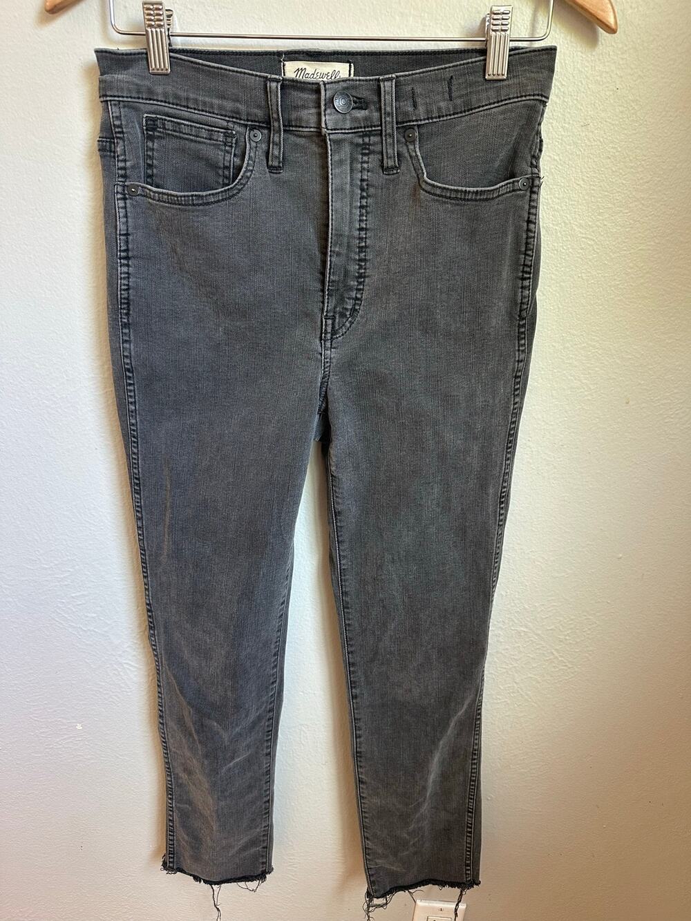 Madewell Stovepipe Jeans Women’s 27 Gray Black Raw Hem High Rise Straight Leg